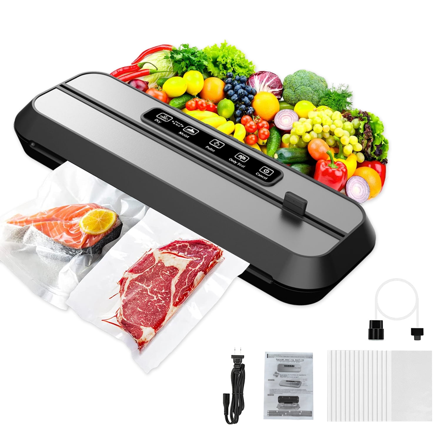 BCTILOP Vacuum Sealer Machine With 75kPa Suction - Includes Bags, Hose For Jars, Built-in Cutter For Dry & Moist Food