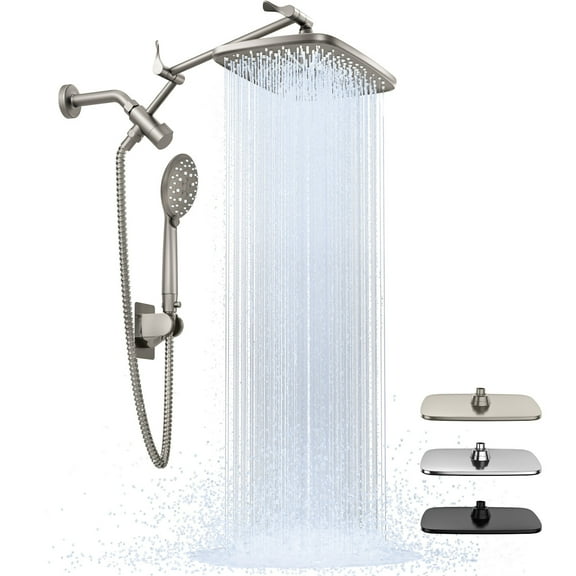 Ophanie 12 Inch Coverage High Pressure Rain Shower Head Combo with Extension Arm - Wide Rainfall & 5 Modes Handheld Showerhead, Dual Anti-Clog Nozzles for Ultimate Shower Experience, Brushed Nicke