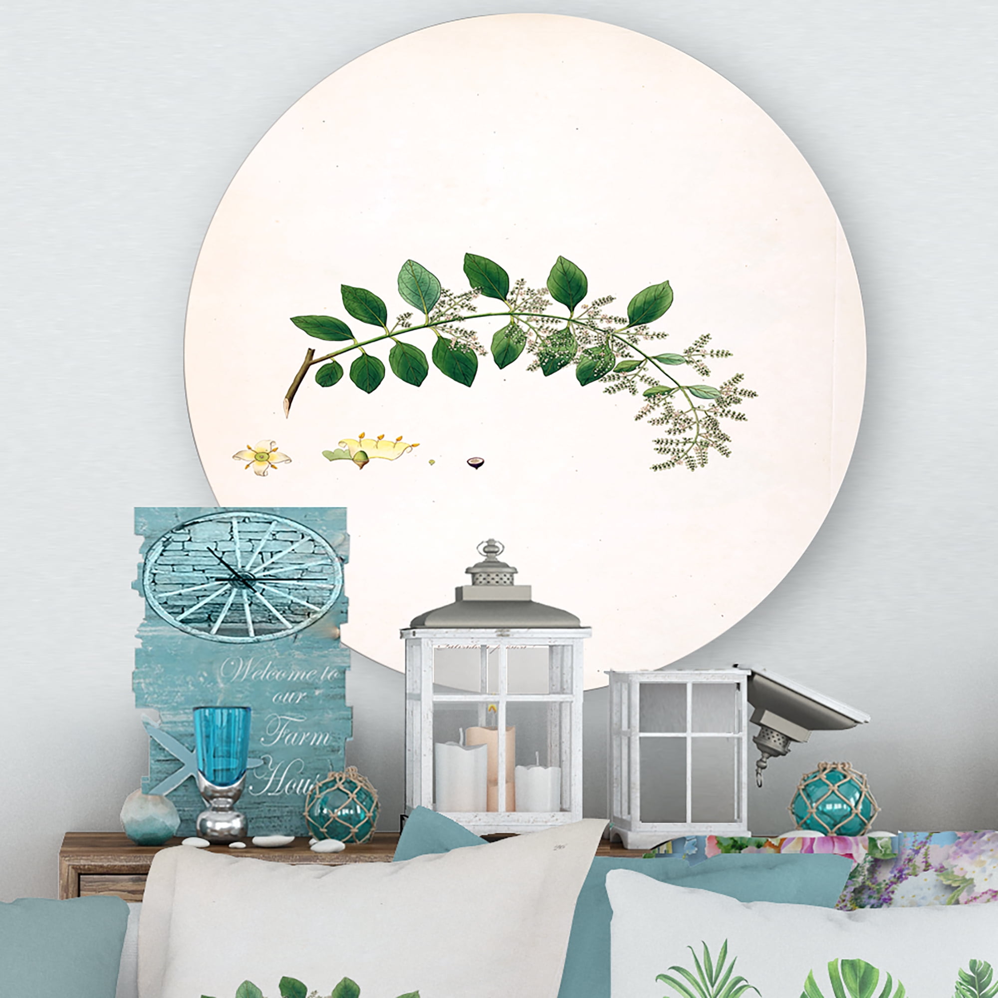 Designart 'Ancient Plant Life XVIII' Farmhouse Circle Metal Wall Art 23x23 - Disc of 23
