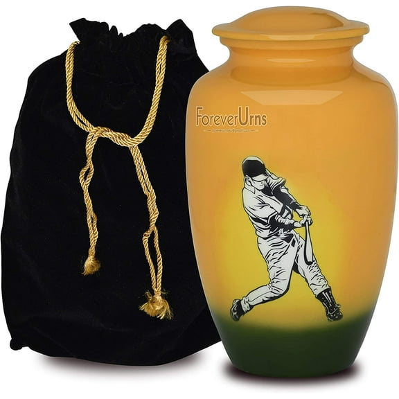 FOREVER URNS Adult Cremation Urn Baseball Urn For Human Ashes, Handcrafted 220 Cu. In With Velvet Bag.