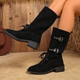 thumbnail image 4 of Lovzfmll Chelsea Boots Women, Plus Size Mid Calf Pointed Toe Chunky Heel, Low Heel Round Toe Buckle Motorcycle Boots Casual Black Boots, 4 of 9