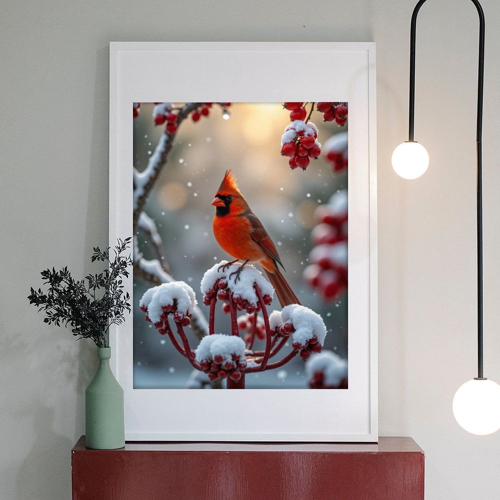 Diamond Art Kit for Adults, Winter Cardinal Snow Red Berries Diamond Painting for Adults Beginners, 5D DIY Diamond Art Painting Kits, Colorful Diamond Painting Craft for Home Decor 12x16