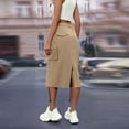 thumbnail image 5 of SMihono Fashion Women's High Waisted Drawstring Cargo Long Skirt Knee Length Side Split Denim Skirts with Cargo Pockets Khaki 6, 5 of 5