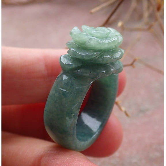 Certified Green Burma Natural A JADE Jadeite Rose Flower RING USA. 6.25 RING 657233 TN