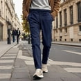 thumbnail image 1 of Puntoco Pantalones cargo de color sólido con bolsillos y cremallera, cintura elástica y largo completo para hombre, 1 of 6