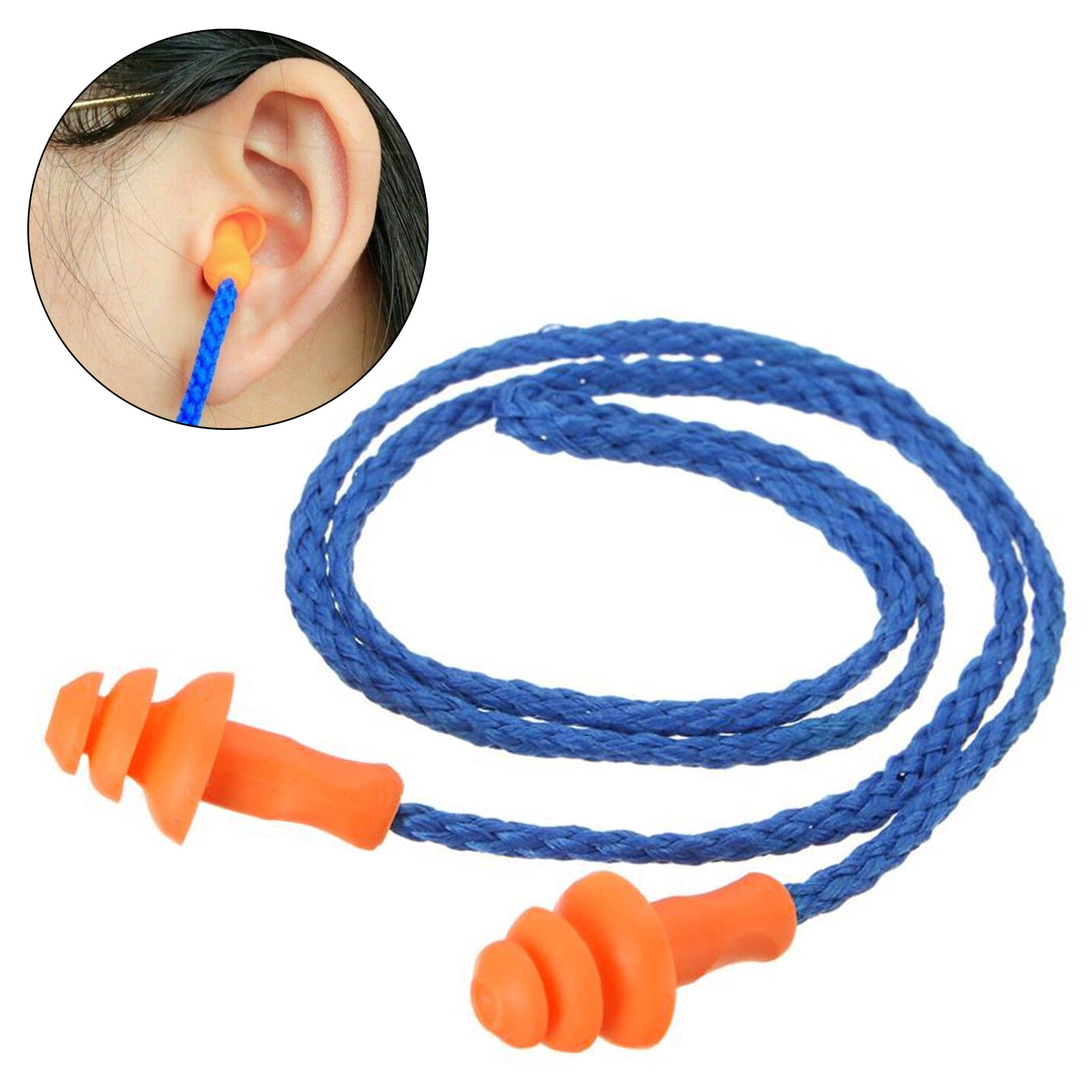Waterproof Swimming Silicone Ear Plug Protector Ear Plugs w/String Cord Blue 