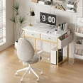 thumbnail image 4 of Makeup Vanity Desk No Mirror with Chair for Girls, White Small Table Set with Fabric Drawers, Power Outlet Without Mirror for Bedroom, 4 of 9