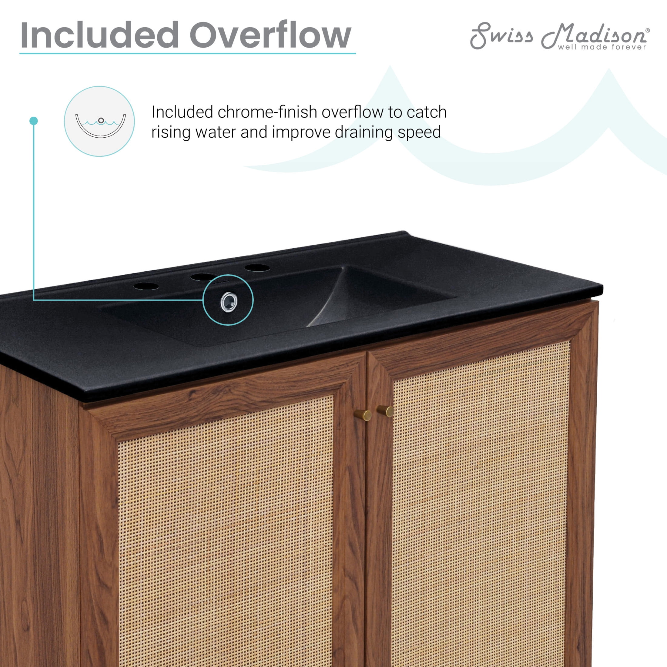 Classe 36" Freestanding Bathroom Vanity in Brown Oak with Black 3-Hole Widespread Sink Top