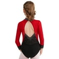 thumbnail image 2 of YUUMIN Kids Girls Long Sleeve Gymnastic Leotard Color Block Dance Skating Bodysuit Competition Dancewear Burgundy 10, 2 of 7