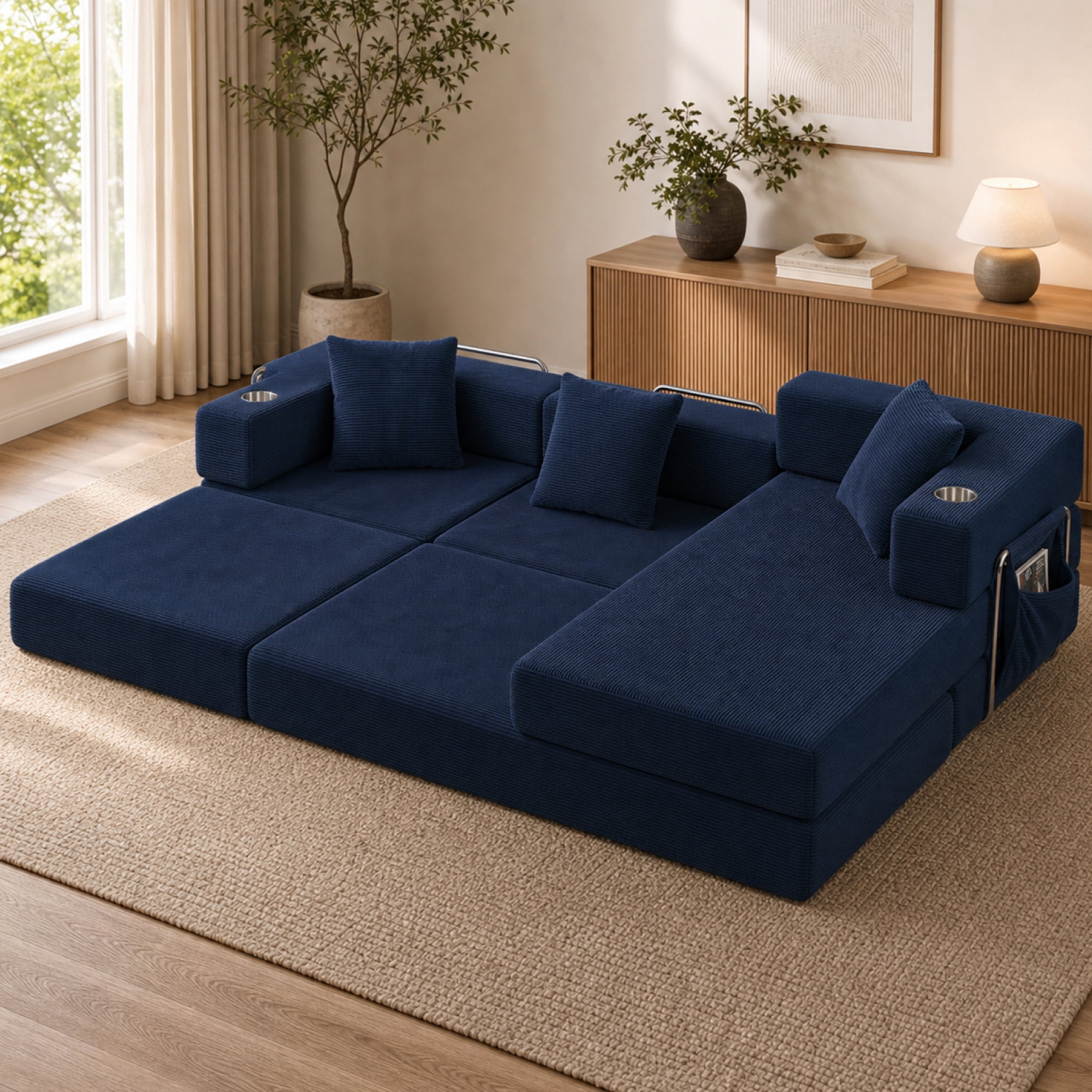 Leumius 108" Modular Sectional Sofa with L-Shape Chaise, Boneless Cloud Couch with Deep Seat for Living Room, Bedroom Blue