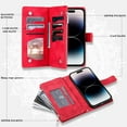 thumbnail image 4 of Decase Compatible with iPhone 14 Pro Max 6.7 Inch Wallet Case,Removable Adjustable Crossbody Necklace Lanyard Shoulder Strap Zipper Magnetic Embossed Leather Card Slot Case, Red, 4 of 9