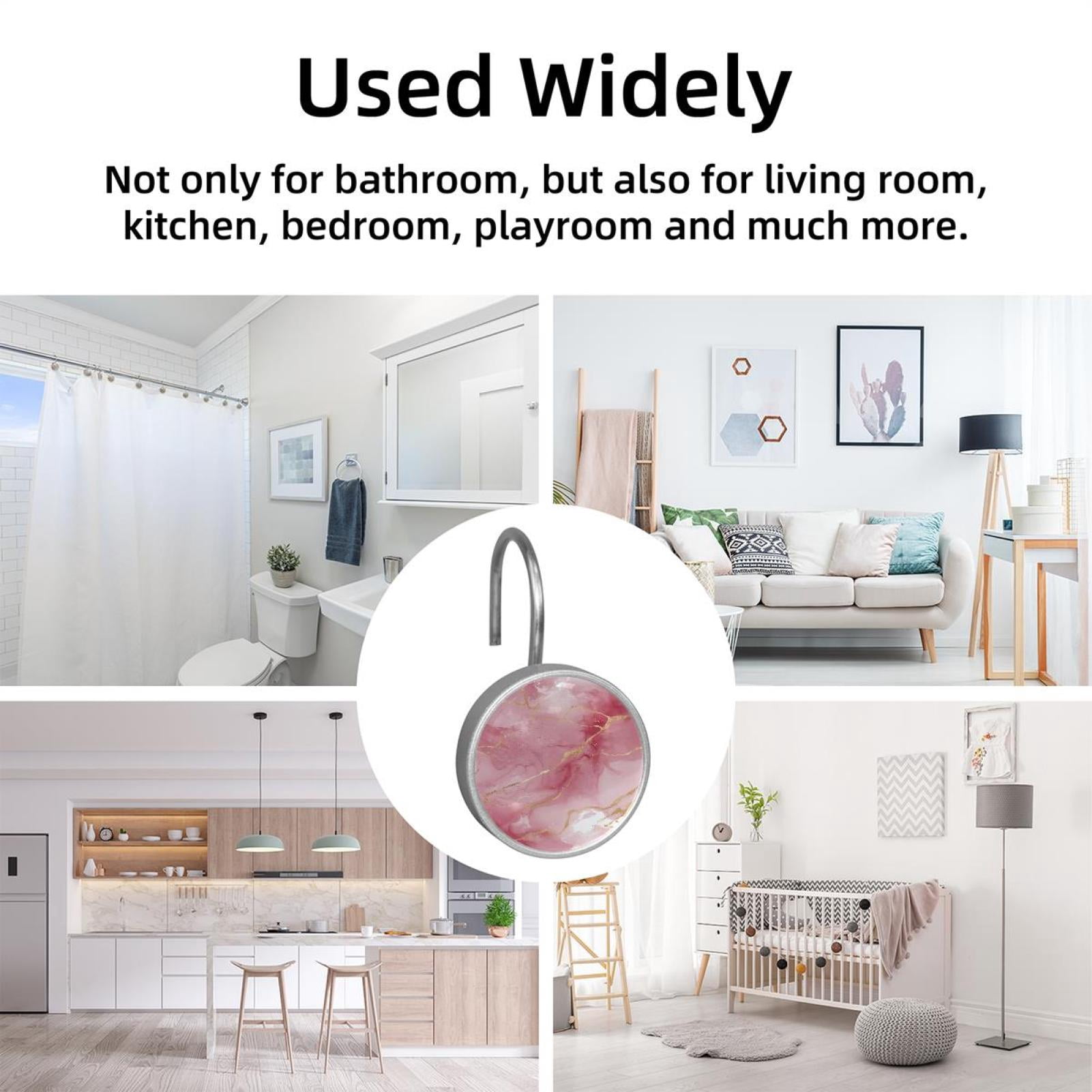 HemaKayy 12 Pcs Shower Curtain Hooks Bathroom Decorative Accessories Pink White Marble