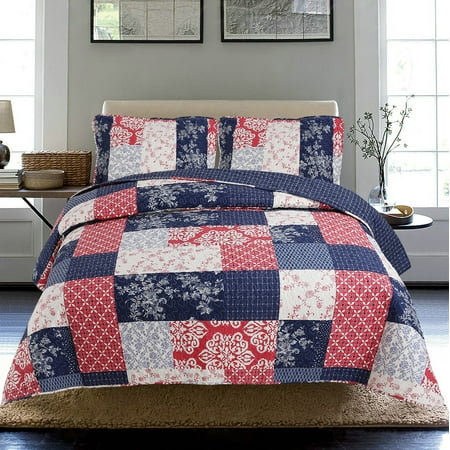 All American Collection New 3pc Printed Modern Floral Patchwork Bedspread Coverlet - Walmart.com