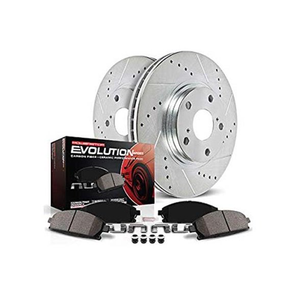 Powerstop K7934 Z23 Evolution Rear Kit with Drilled & Slotted Rotors, Carbon-Fiber Ceramic Brake Pads