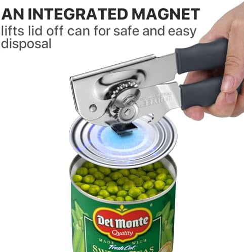 Can Opener Manual Heavy Duty,  Hand Held Can Openers for Seniors with Comfort Grip Sharp Blade, Solid Steel Hand Manual Can Open with Magnet for Kitchen Camping, Gray