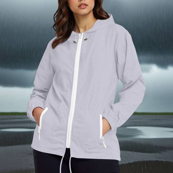 YFNNUP Packable Rain Jacket for Women Lightweight Waterproof Raincoat with Hood Pockets Outdoor Hiking Travel Windbreaker