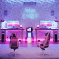 thumbnail image 4 of Bestier 44.3 inch LED Gaming Desk with Outlets & USB Ports Computer Desk with Storage Shelves in Pink, 4 of 9