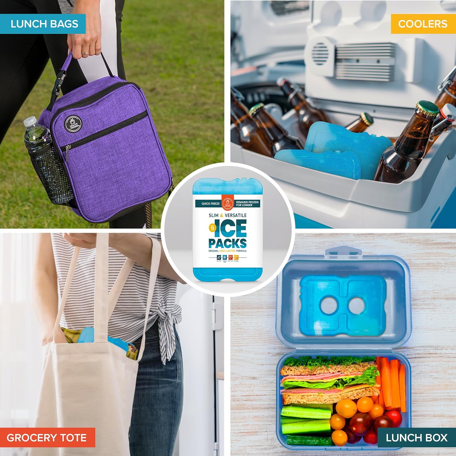 Healthy Packers Reusable Ice Packs for Lunch Box and Cooler, Blue, 6 Pack