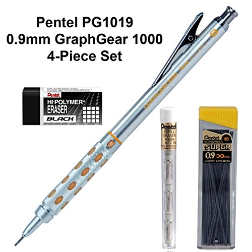 4-piece Set, Pentel Pg1019g, 0.9mm Graph Gear 1000 Automatic Pencil