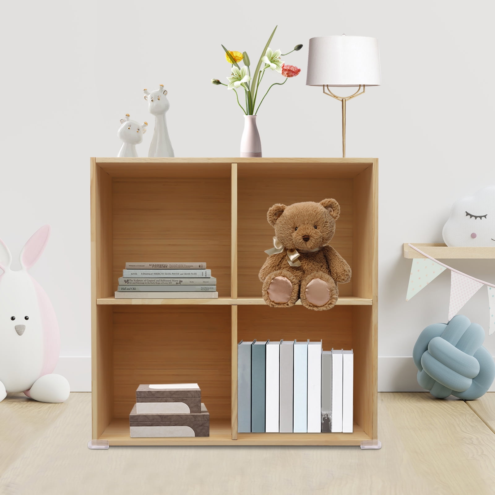 ToppiJoy Solid Wood Shelves, Solid Wood Cube Bookcase with Storage Shelves and Closed, Wooden Cube Shelf Bookcase (4 Compartments)