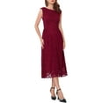 thumbnail image 2 of Vestido de encaje para mujer Inspire Chic, con cuello barco, mangas cortas, espalda con corte y largo midi, color rojo, talla XL, 2 of 6