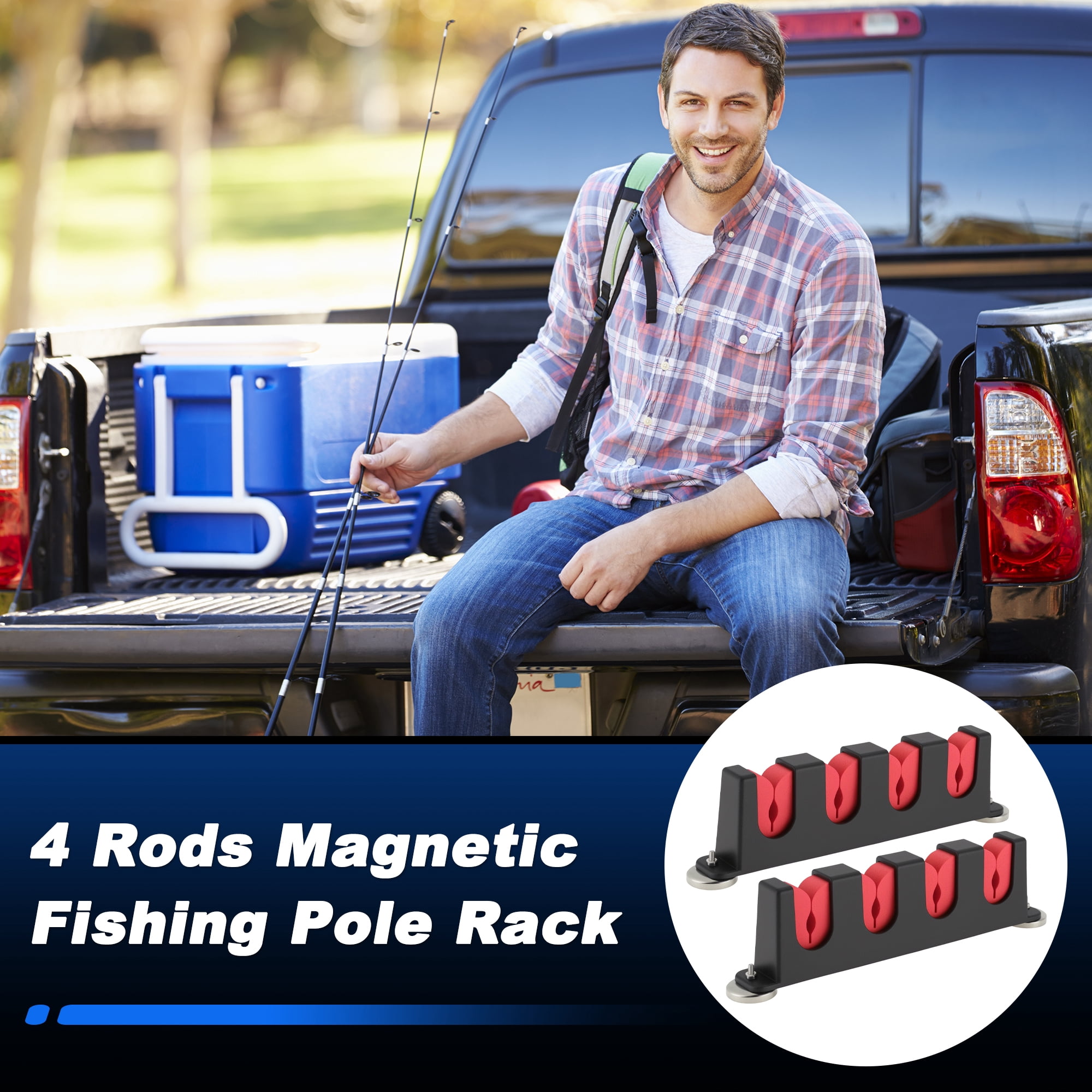 Unique Bargains Magnetic Fishing Rod Holder for Car Black + Red 4 Rods 2 Pcs