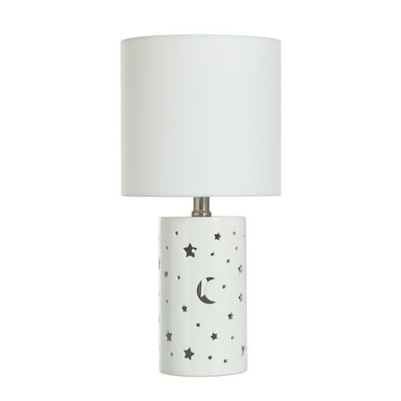 Your Zone Nightlight Table Lamp with White Shade, 8.5"L x 8.5"W x 17"H, Stars and Space-Themed Design