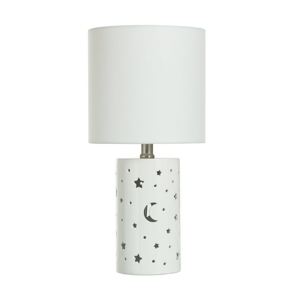 Your Zone Nightlight Table Lamp with White Shade, 8.5"L x 8.5"W x 17"H, Stars and Space-Themed Design