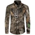 thumbnail image 1 of Camisas tácticas de uso diario para hombre, con estampado 3D de hojas de arce, cuello vuelto, manga larga con botones para exteriores, 1 of 6