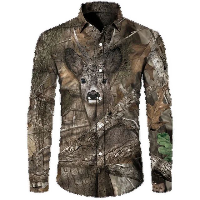 Camisas tácticas de uso diario para hombre, con estampado 3D de hojas de arce, cuello vuelto, manga larga con botones para exteriores