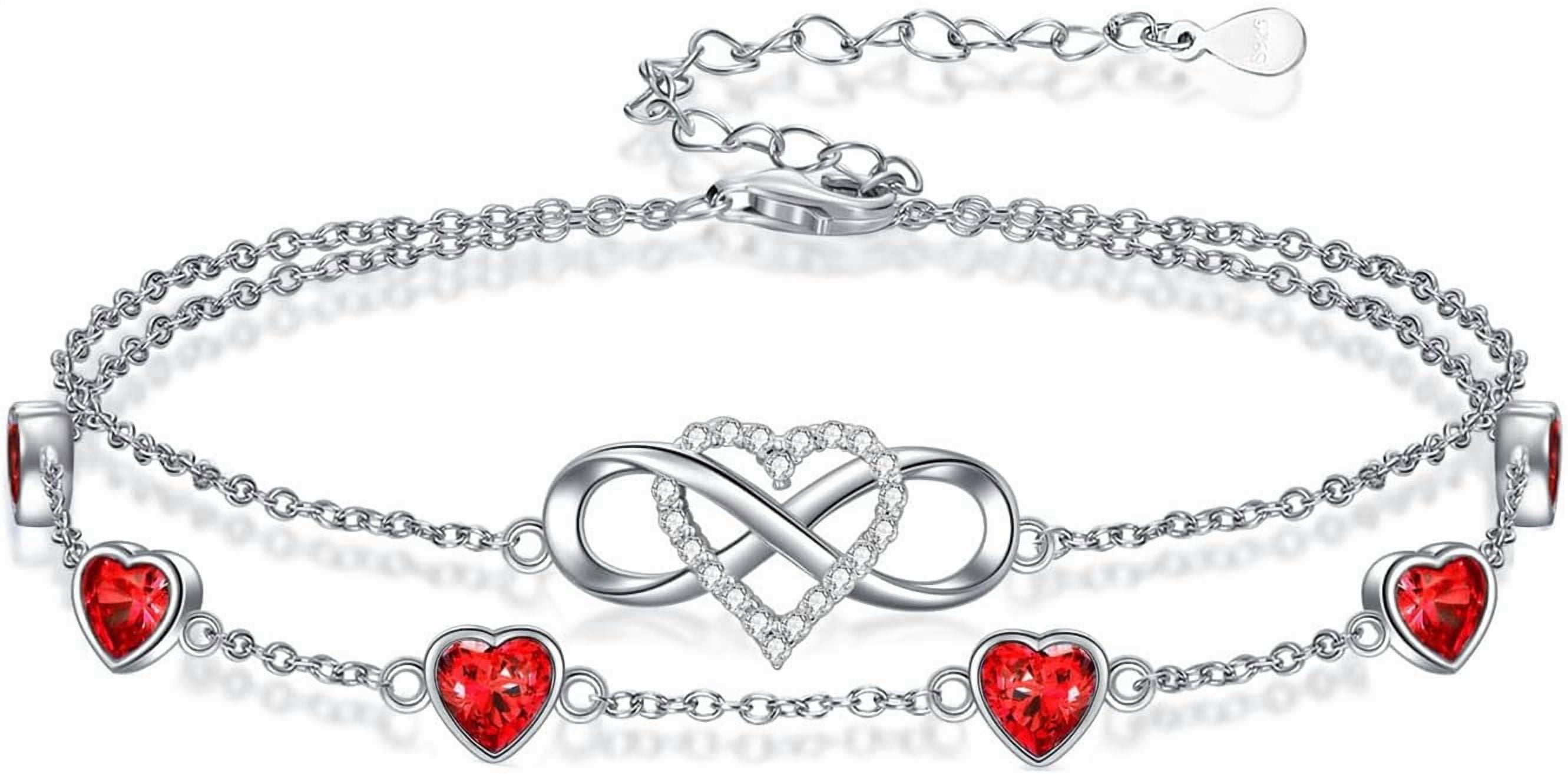 Infinity Moonstone Anklet 925 Sterling Silver Double Strand Heart Moonstone Anklet Birthday Jewelry Gift for Wife Women Mother,Chain Length 9"+2" Extend