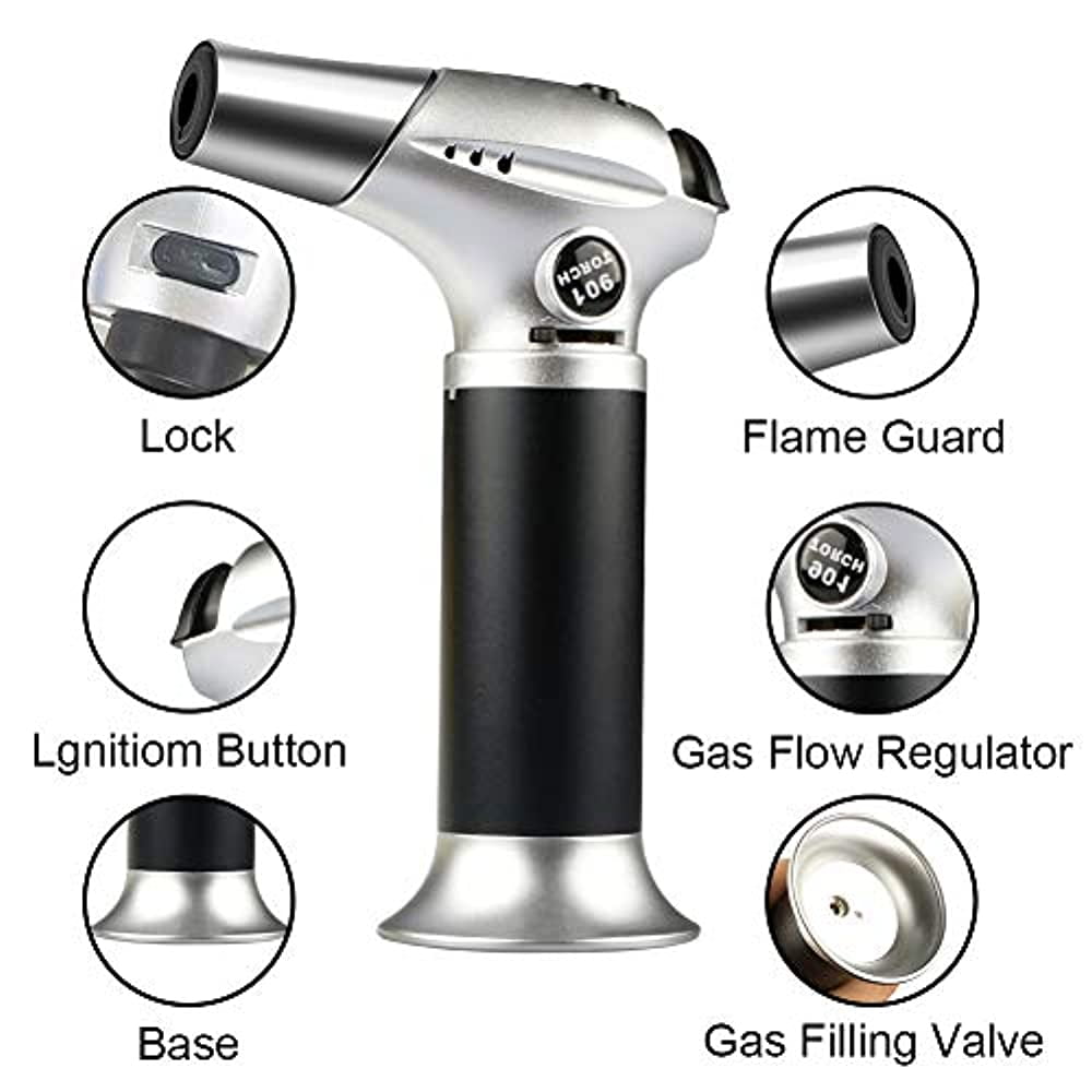 Butane Gas Not Included Blow Torch,Double Flame Cooking Torch,Butane Torch,Refillable Gas Torch,Professional Kitchen Torch for Cooking,BBQ,Baking,Brulee Creme,Crafts 
