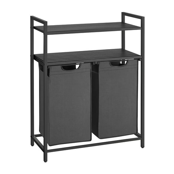 VASAGLE Laundry Hamper, Laundry Basket with 2 Pull-Out and Removable Bags, 2 Shelves, 12 Gallons (46 L) Capacity per Bag, Black and Gray