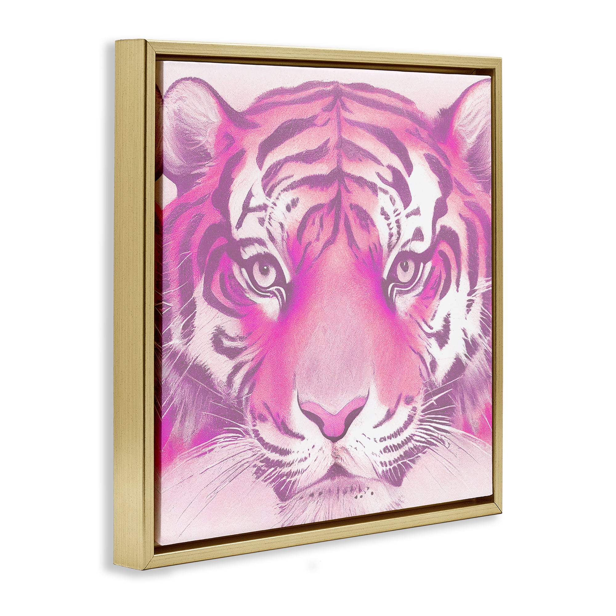Stupell Industries Pink Tiger Face Animals Painting Gold Floater Framed Canvas Art Print Wall Art, 25 x 25