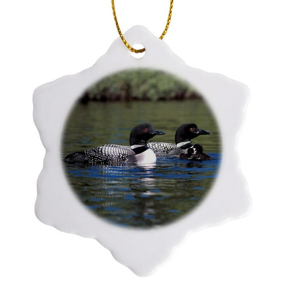 3drose, Family of Three Loons, 3 inch Snowflake Porcelain Ornament