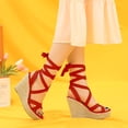 thumbnail image 2 of BLISSFUL STEP Sandales Espadrilles à Lacets à Talon Compensé à Brides pour Femme Rouge US 9, 2 of 7