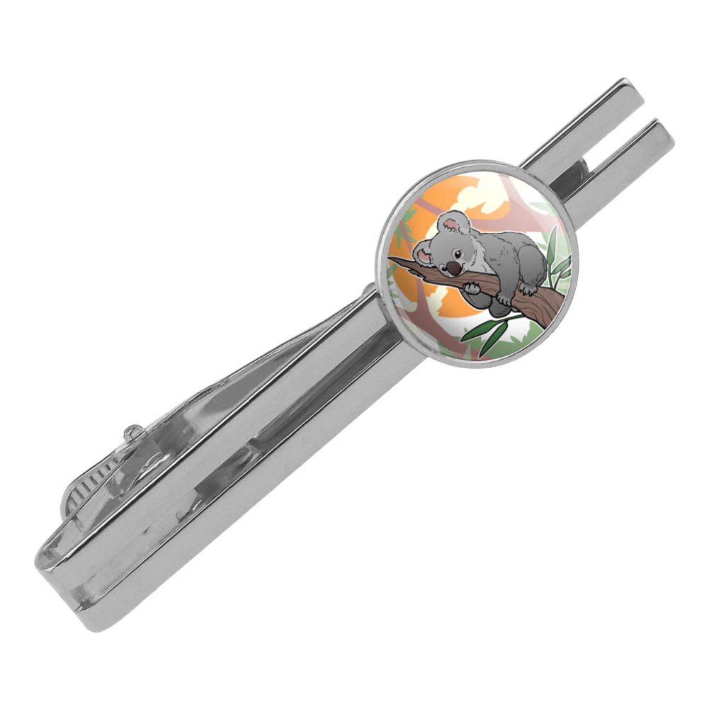 GRAPHICS & MORE Koala Resting on Eucalyptus Tree Round Tie Bar Clip Clasp Tack Silver Color Plated