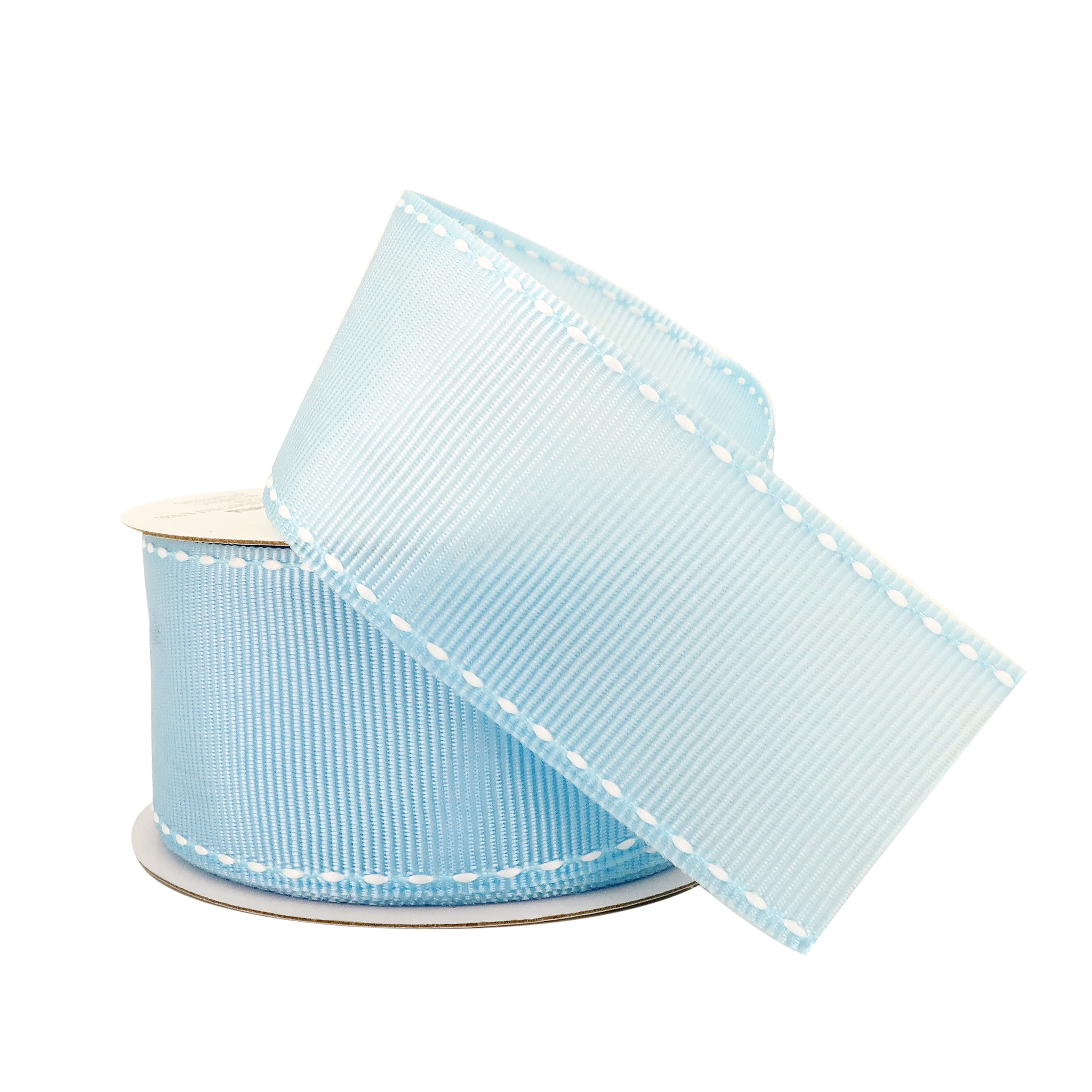 Celebrate It 1.5" x 3 yd. Grosgrain Stitched Edge Ribbon - Light Blue with White Stitching, Non-Wired Woven Selvage for Crafts, Bows & Gift Wrapping, 12 Pack