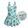 thumbnail image 4 of Uorisanigo Girls Swimsuit One Piece Cute Capybara Swim Sleeveless Bathing Suit Skirted Modest Beach Swim Dress Pool Party Size 3-4, 4 of 6