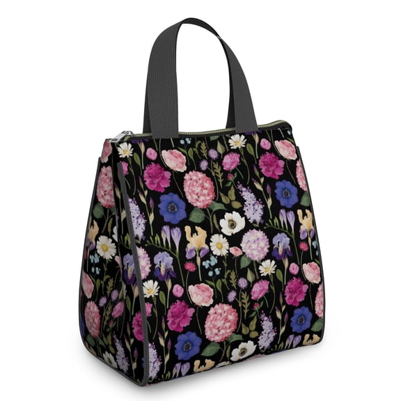Pioneer Flower Floral Print Pattern Insulated Lunch Bag for Women & Adults,Large Portable Soft Cooler Lunch Bag,Thermal Food Storage Tote with Pearl Cotton,8.66L,8.75x5.75x9.5 Inch