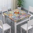 thumbnail image 3 of Multicolor Ethnic Floral Pattern Square Fitted Tablecloth with Elastic Edge,Square Table Cover,Washable Elastic Table Cover for Home Kitchen Party Decor 34"x34", 3 of 6