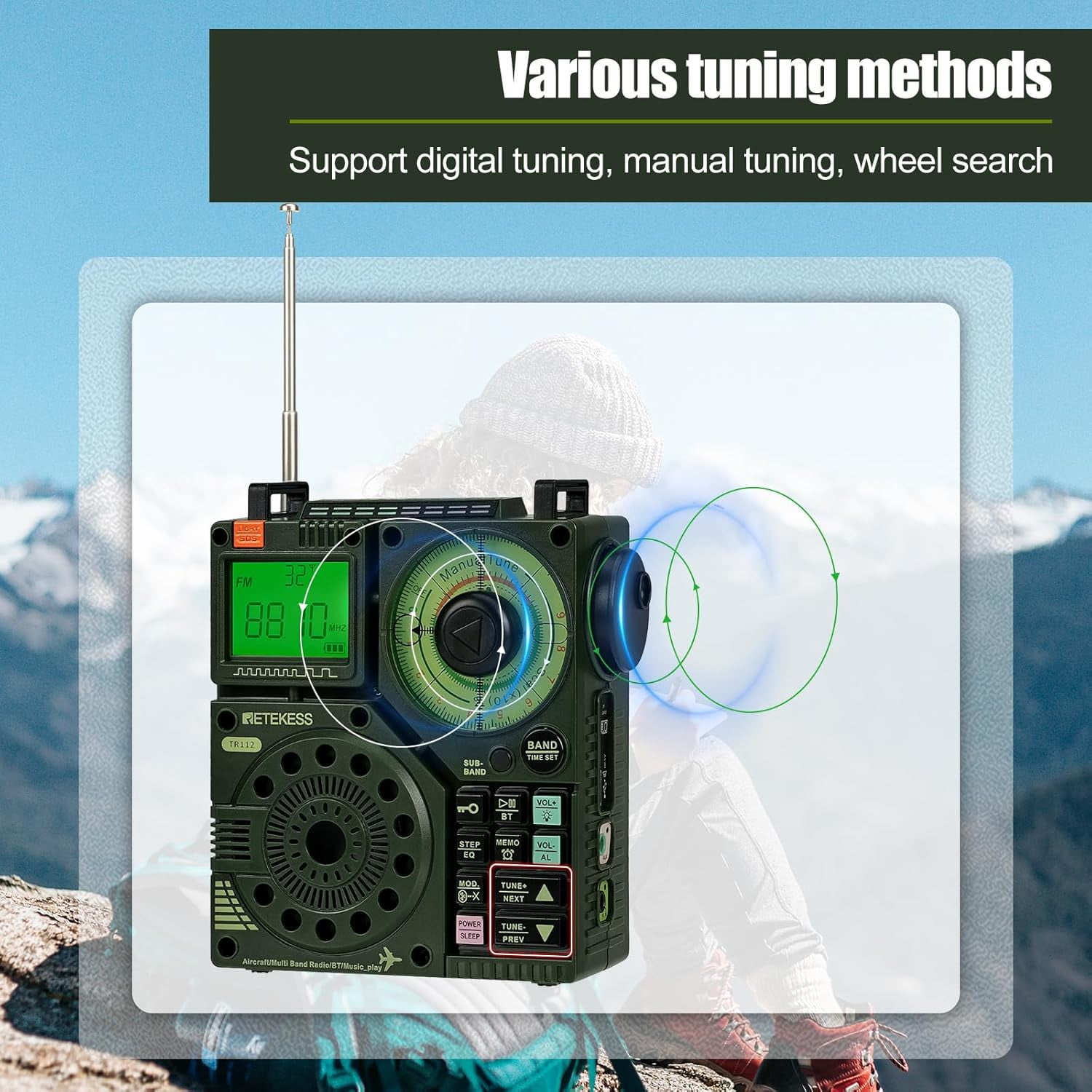 Retekess TR112 Portable Shortwave Radio, emergency radio,Multiband Radio Receiver, APP Control, AM FM SW AIR VHF WB Receiver with Bluetooth, TF, 6 EQ Modes, SOS, Clock