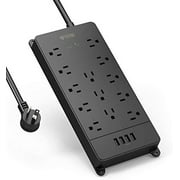 TROND Surge Protector Power Bar with 4 USB Ports, Flat Plug, Power Strip, ETL Listed, 13 Widely-Spaced Outlets, 4000