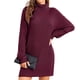 thumbnail image 2 of Vestido suéter de cuello alto para mujer, vestido elegante informal suelto de Color puro, jersey de manga larga, vestido de punto acanalado para oficina Borgoña XS, 2 of 6