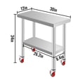 thumbnail image 2 of VEVOR 30x12x34 Inch Stainless Steel Work Table 3-Stage Adjustable Shelf with 4 Wheels Heavy Duty Commercial Food Prep Worktable with Brake for Kitchen Prep Work, 2 of 9