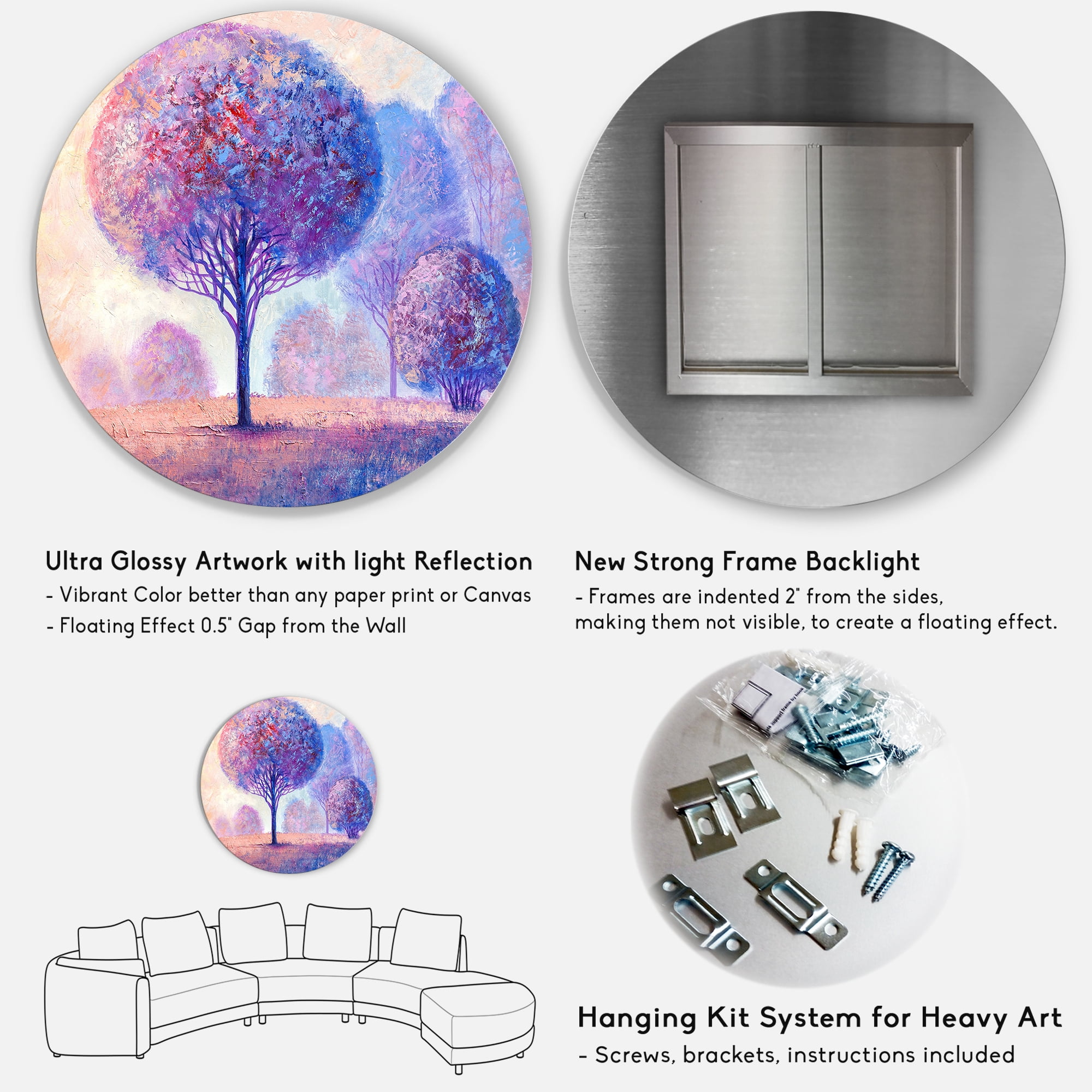 Designart 'Colourful Trees Abtract Impression II' Traditional Circle Metal Wall Art 11x11 - Disc of 11