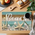 thumbnail image 2 of Starfish Placemats Set of 4, Coastal Coral Ocean Teal Green Brown Wood Grain Placemats for Dining Table, Place Mats for Kitchen Tabletop, Waterproof Wipeable Dining Table Mats Set, 2 of 9