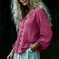 thumbnail image 5 of zbxnLI Spring Blouse for Womens Button down Cardigan Cotton Linen Pleated Shirts V Neck Long Sleeve Top Fashion Clothes, 5 of 7