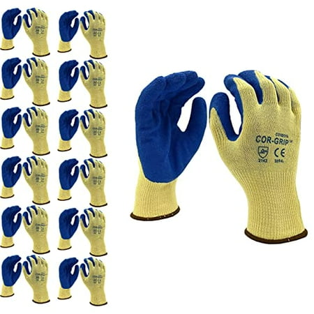 

12-Pack of Cordova 3894XL Cor-Grip Work Gloves 10-Gauge Yellow Poly/Cotton Shell Blue Latex Palm Coating X-Large