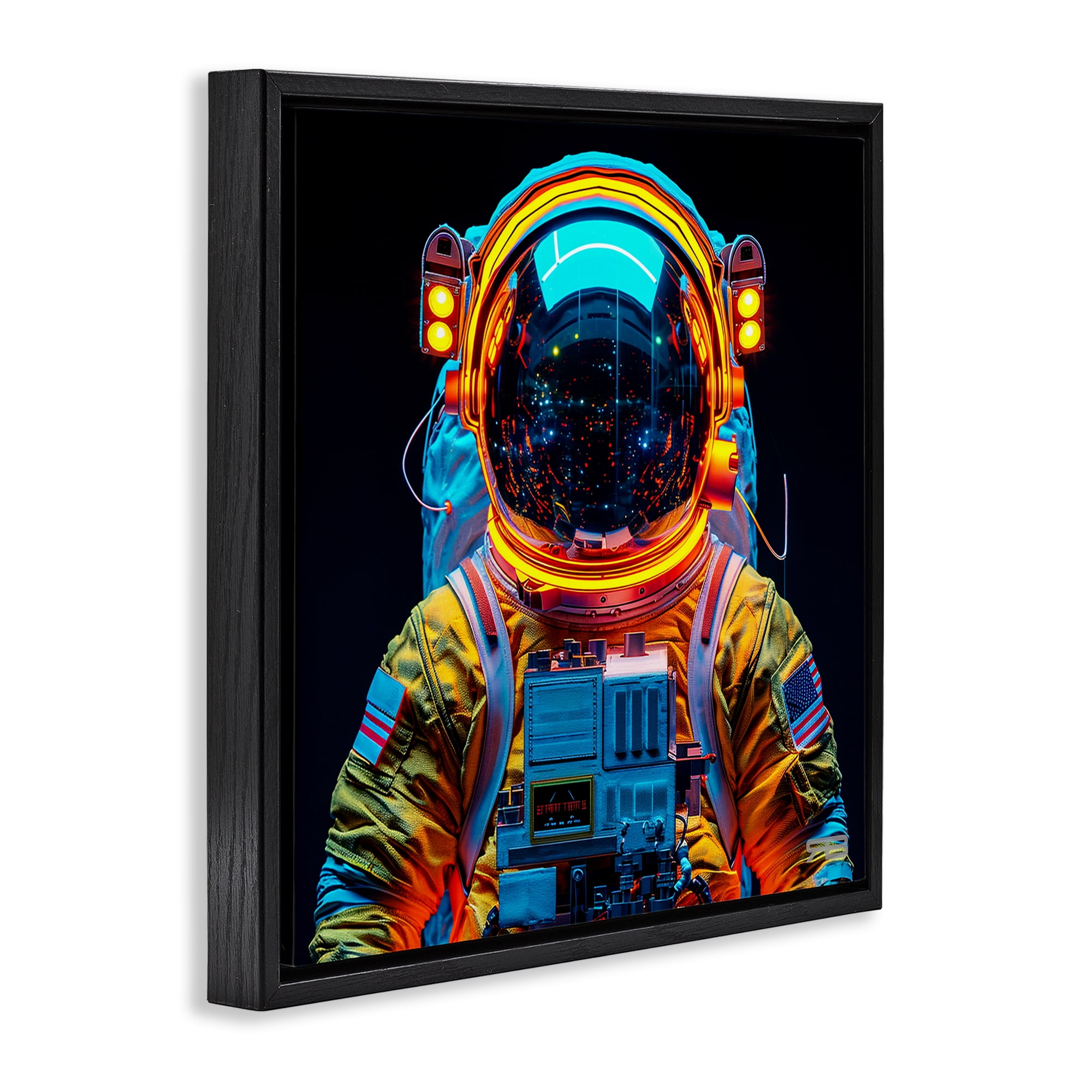 Stupell Industries Astronaut with Reflective Helmet Astrology & Stars Painting Black Floater Framed Canvas Art Print Wall Art, 18 x 18